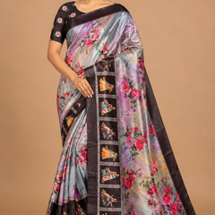 Blush Floral Dancer Print Silk Saree