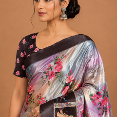 Blush Floral Dancer Print Silk Saree