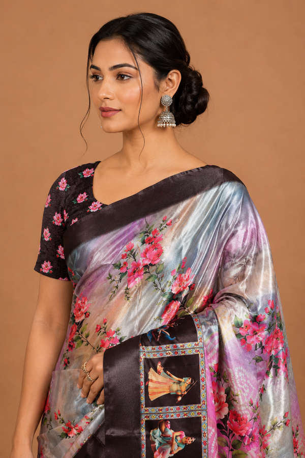 Blush Floral Dancer Print Silk Saree