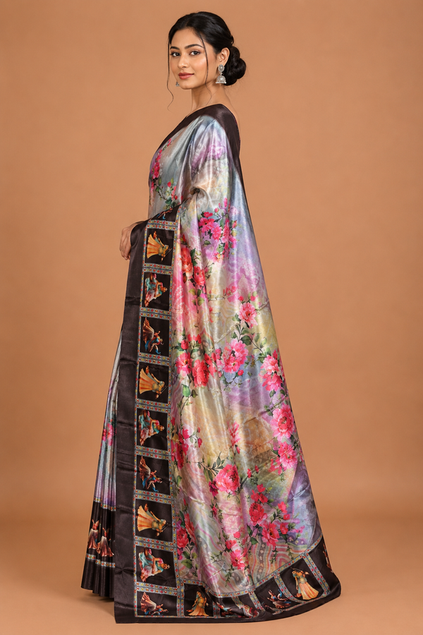 Blush Floral Dancer Print Silk Saree