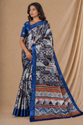 Stylish Navy Blue Geometric Printed Silk Saree