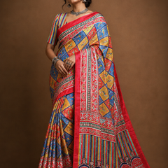 Multicolor Stone Work Digital Print Satin Blend Saree