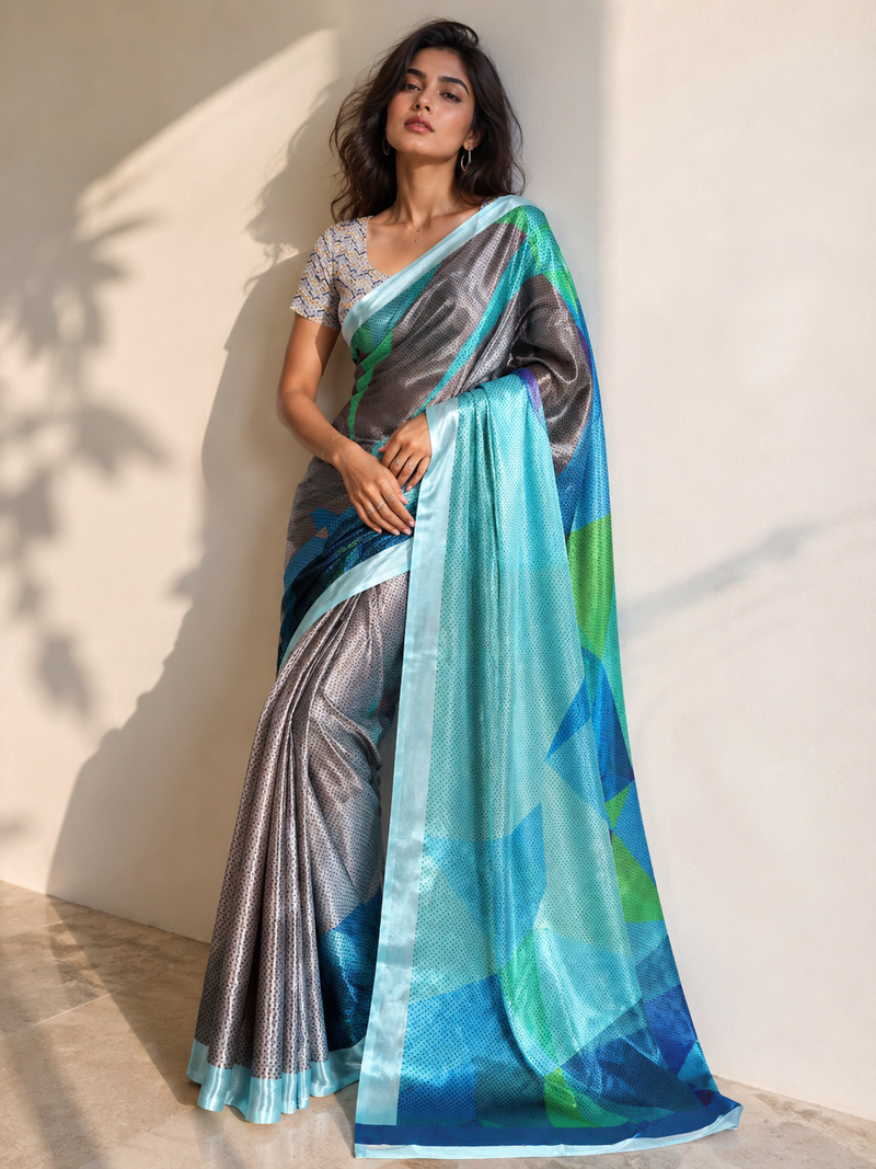 Blush Brown Digital Print Silk Blend Saree