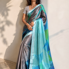 Blush Brown Digital Print Silk Blend Saree