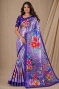 Lavender Purple Floral Printed Silk Saree With Butterfly Design