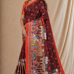 Maroon Traditional Print Chiffon Silk Saree With Festive Pallu