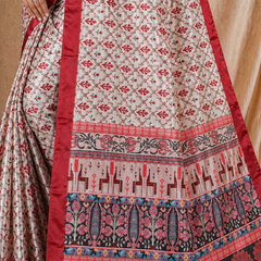 Cream Red Floral Print Chiffon Silk Saree With Elegant Border
