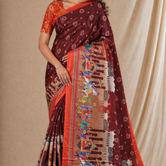 Maroon Traditional Print Chiffon Silk Saree With Festive Pallu