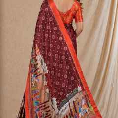Maroon Traditional Print Chiffon Silk Saree With Festive Pallu