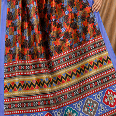 Multicolor Geometric Print Chiffon Silk Saree With Blue Border