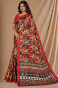 Bold Red Tribal Geometric Print Chiffon Silk Saree
