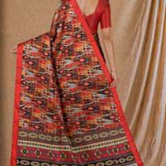 Bold Red Tribal Geometric Print Chiffon Silk Saree