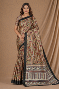 Classic Beige Multicolor Tribal Pattern Chiffon Silk Saree