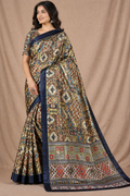 Classic Multicolor Geometric Ethnic Print Chiffon Silk Saree