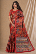 Elegant Red Ethnic Motif Digital Print Chiffon Silk Saree