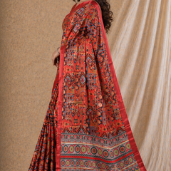 Elegant Red Ethnic Motif Digital Print Chiffon Silk Saree