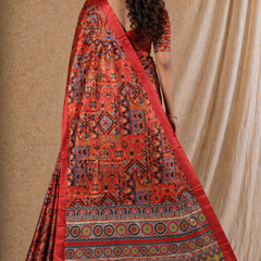 Elegant Red Ethnic Motif Digital Print Chiffon Silk Saree