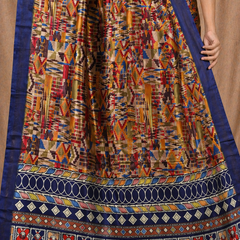 Multicolor Ethnic Geometric Print Chiffon Silk Saree with Blue Border