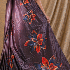 Elegant Coffee Brown Floral Digital Print Chiffon Silk Saree