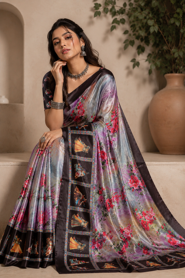 Blush Floral Dancer Print Silk Saree