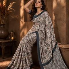 Heritage Sketch Print Chiffon Silk Saree