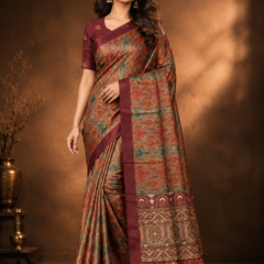 Heritage Maroon & Gold Chiffon Silk Saree