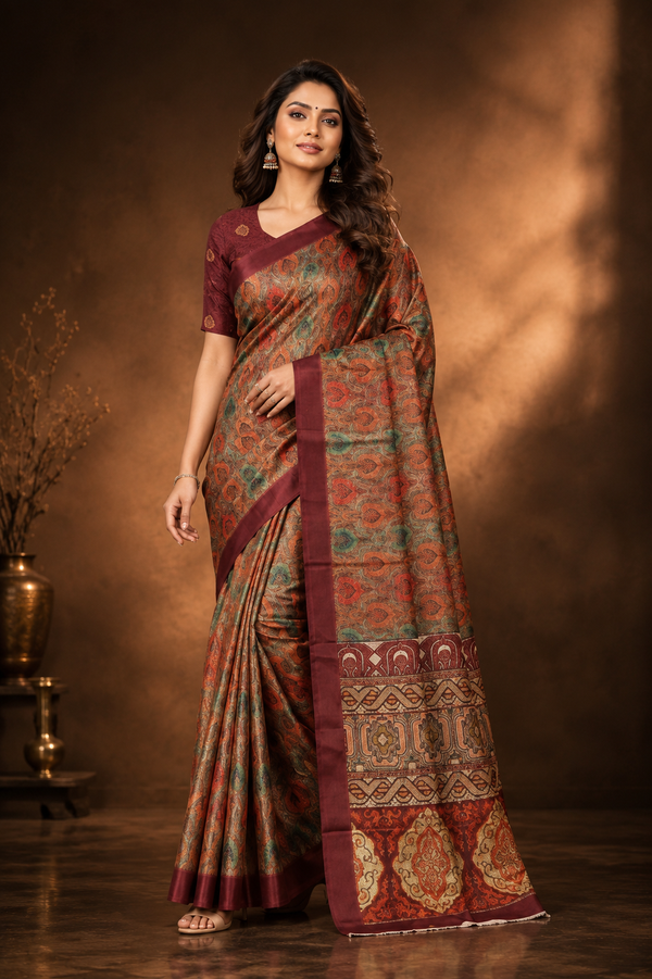 Heritage Maroon & Gold Chiffon Silk Saree