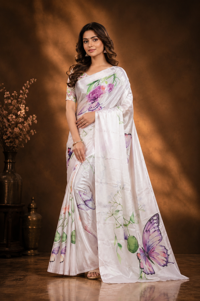 Butterfly Meadow Chiffon Silk Saree