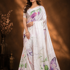 Butterfly Meadow Chiffon Silk Saree