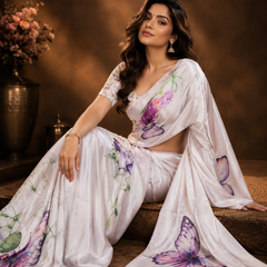 Butterfly Meadow Chiffon Silk Saree