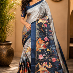 Royal Silver Bird Art Silk Saree