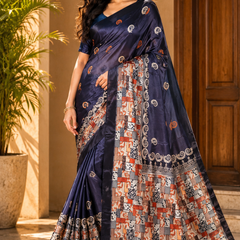 Blue Abstract Geometric Chiffon Silk Saree