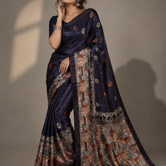 Blue Abstract Geometric Chiffon Silk Saree