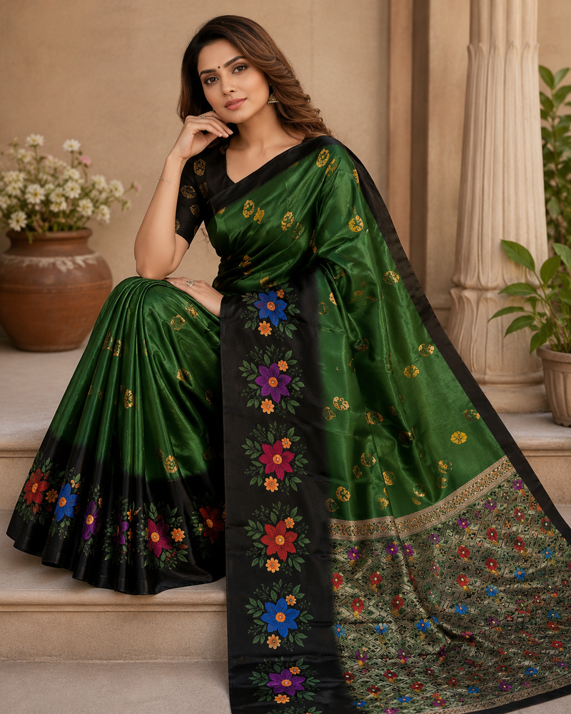 Emerald Bloom Chiffon Silk Saree