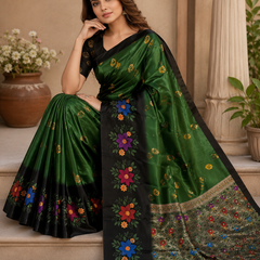 Emerald Bloom Chiffon Silk Saree