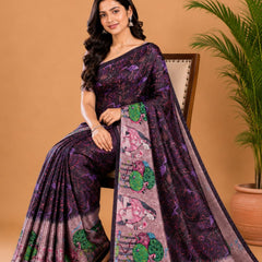 Deep Purple Paithani Print Satin Saree
