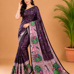 Deep Purple Paithani Print Satin Saree