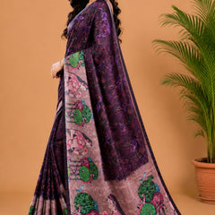 Deep Purple Paithani Print Satin Saree