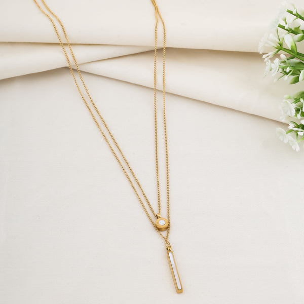 Layered Bar and Circle Gold Necklace