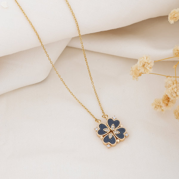 Black Onyx Four-Leaf Clover Necklace