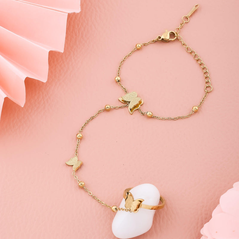 Butterfly Kiss Hand Bracelet With Ring
