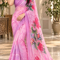 Light Pink and Lavender Tie-Dye Printed Saree