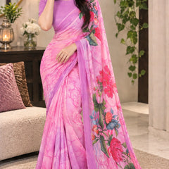 Light Pink and Lavender Tie-Dye Printed Saree