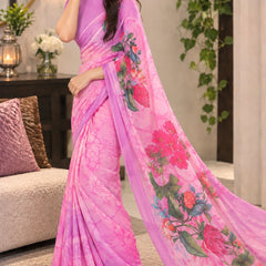 Light Pink and Lavender Tie-Dye Printed Saree