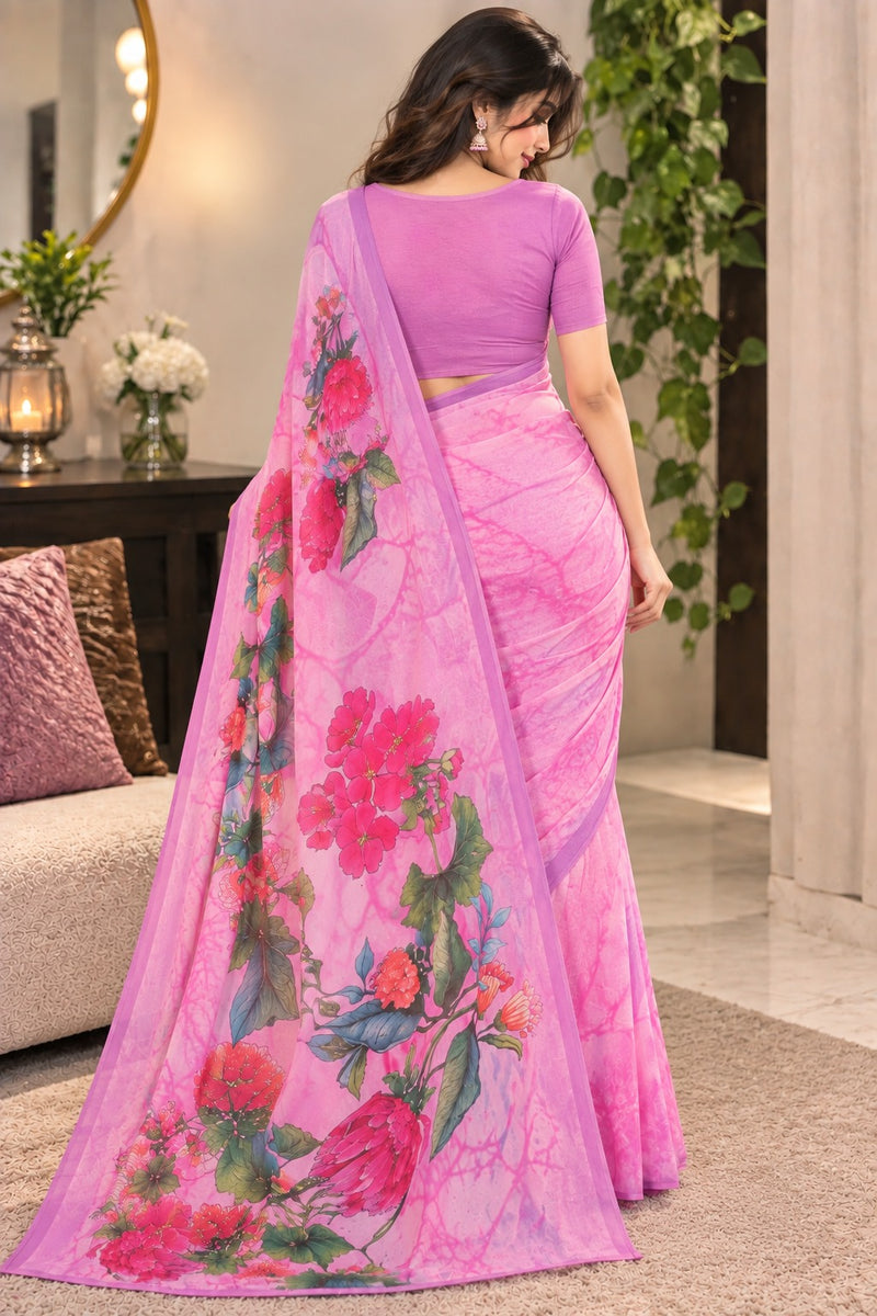 Light Pink and Lavender Tie-Dye Printed Saree