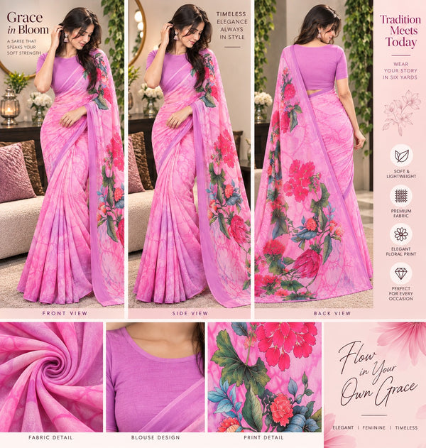 Light Pink and Lavender Tie-Dye Printed Saree