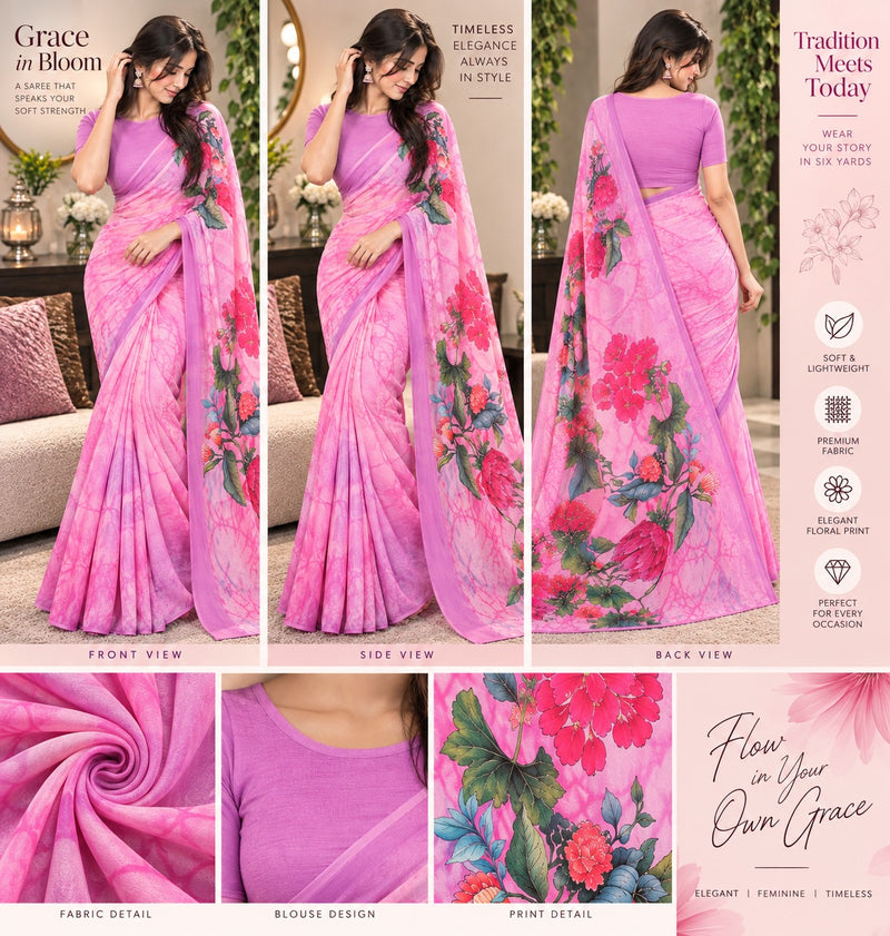 Light Pink and Lavender Tie-Dye Printed Saree