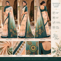 Peach and Teal Green Ombre Dual-Tone Printed Saree