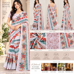 Off-White Floral Printed Soft Saree