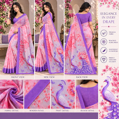Light Pink and Lavender Floral Printed Saree